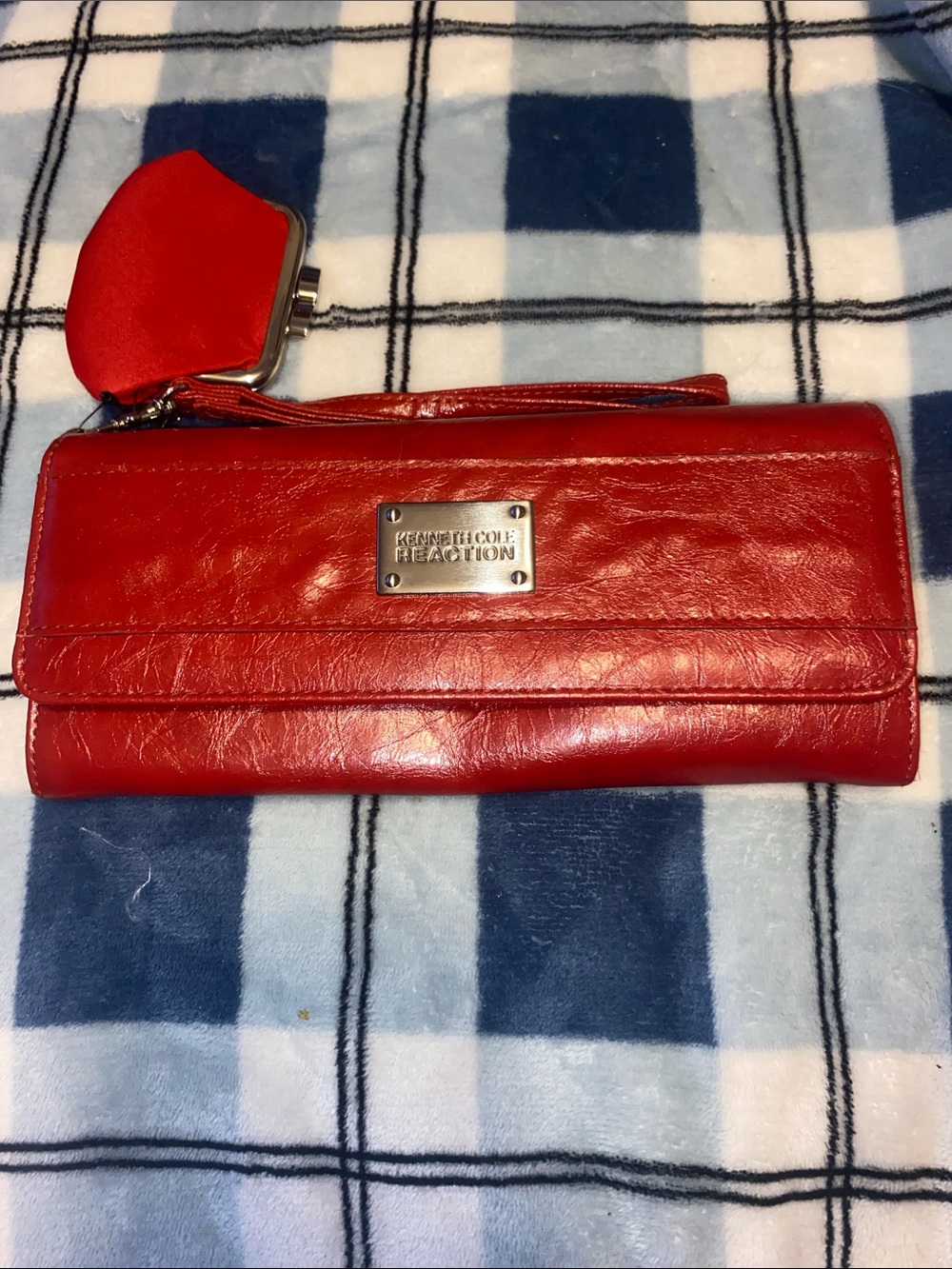 Kenneth Cole Reaction Red Leather Clutch Wallet with Wristlet